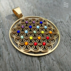 Anhänger ''Blume des Lebens'' Edelstahl vergoldet mit 19 Swarovski®-Kristallen ''Chakra energy'' – in 2 Größen – Bild 3