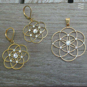 INFEA_Anhaenger_Ohrringe_Saat_des_Lebens_Edelstahl_vergoldet_Swarovski_weiss